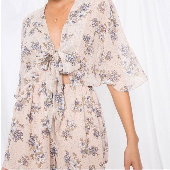Revolve superdown pink floral tie front jessie romper - Picture 2 of 11